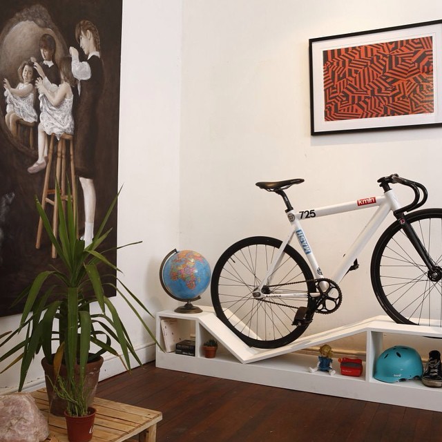 A bike rack disguised as a stylish piece of furniture