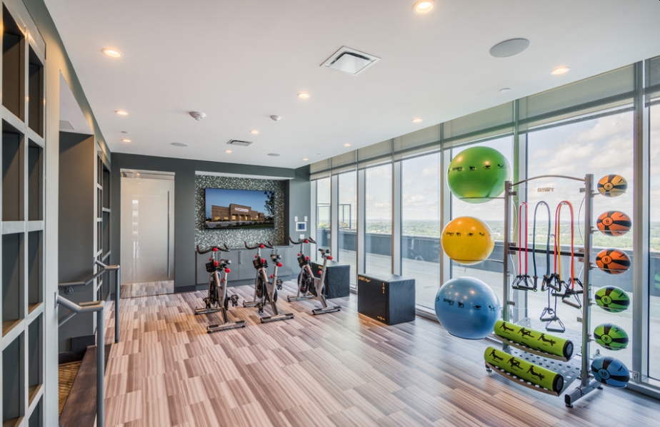 A contemporary home gym with extra features