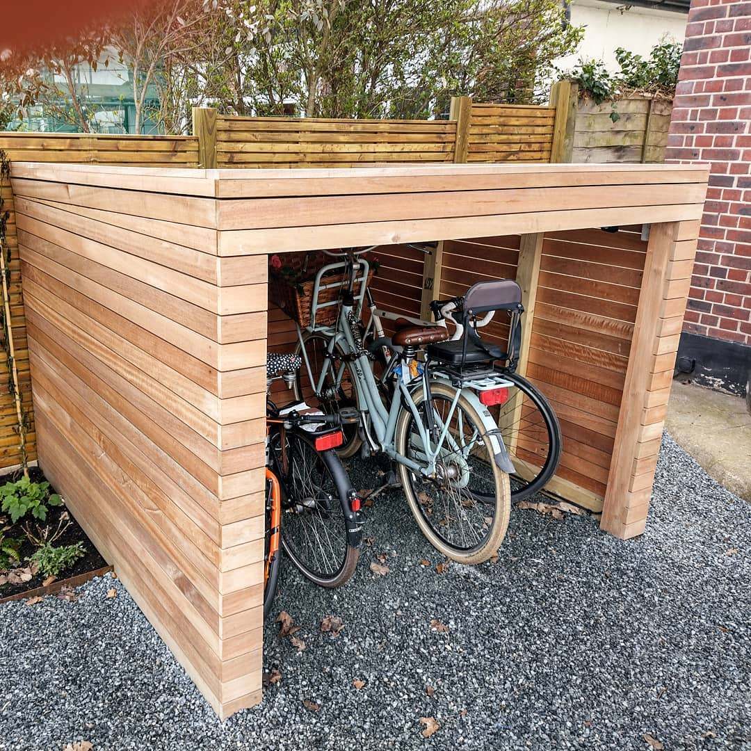 A covered bike storage nook