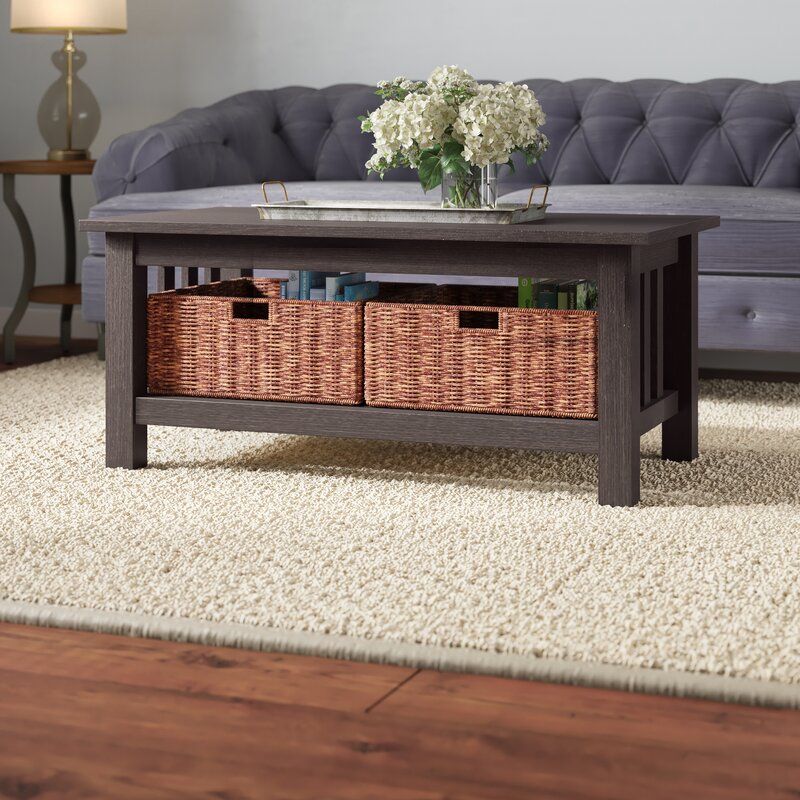 A cute table with storage baskets