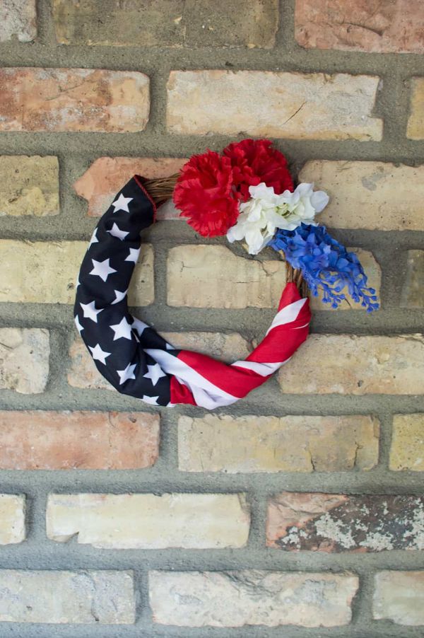 A cute wreath wrapped in a flag