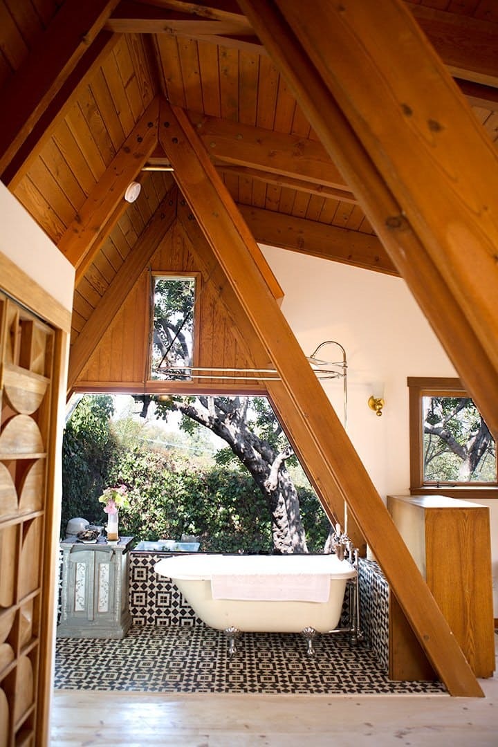 A frame cabin bathroom view