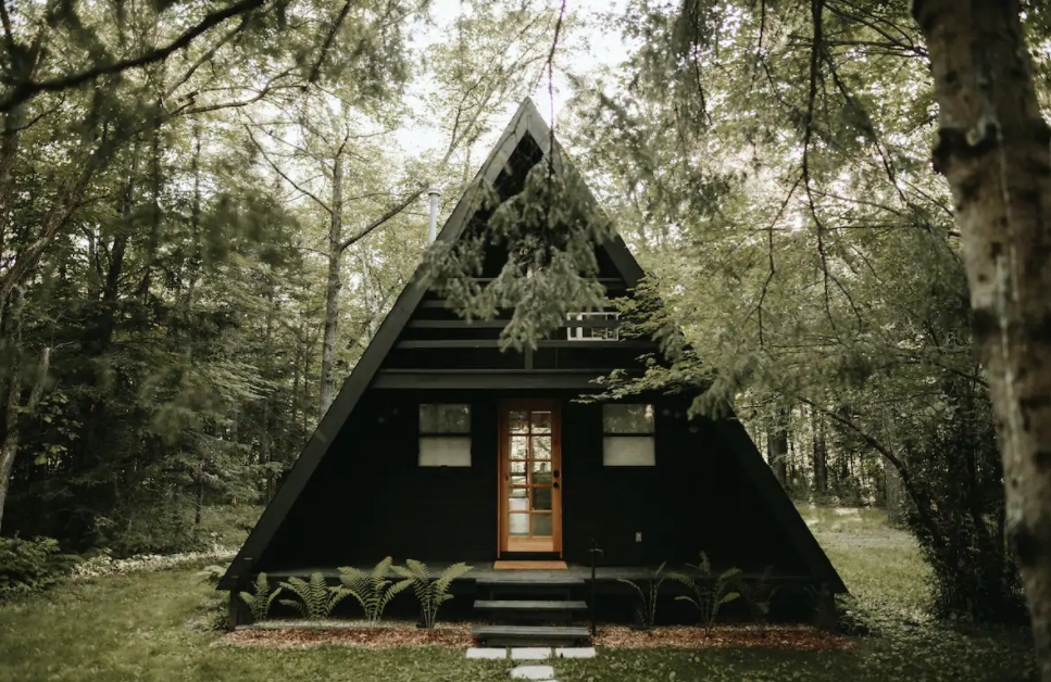 A frame cabin in the woods