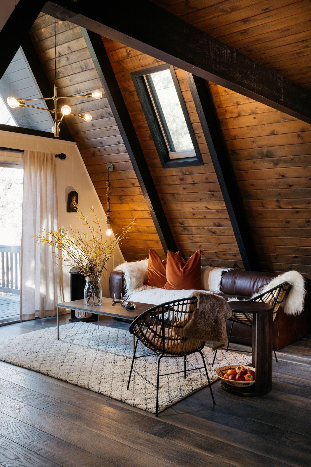 A frame cabin skylights