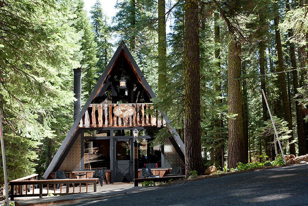 A frame cabin window walls