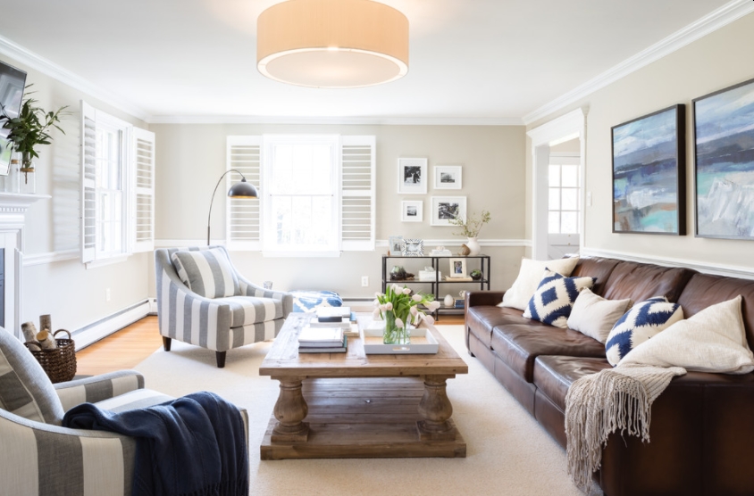 A light-colored transitional living room