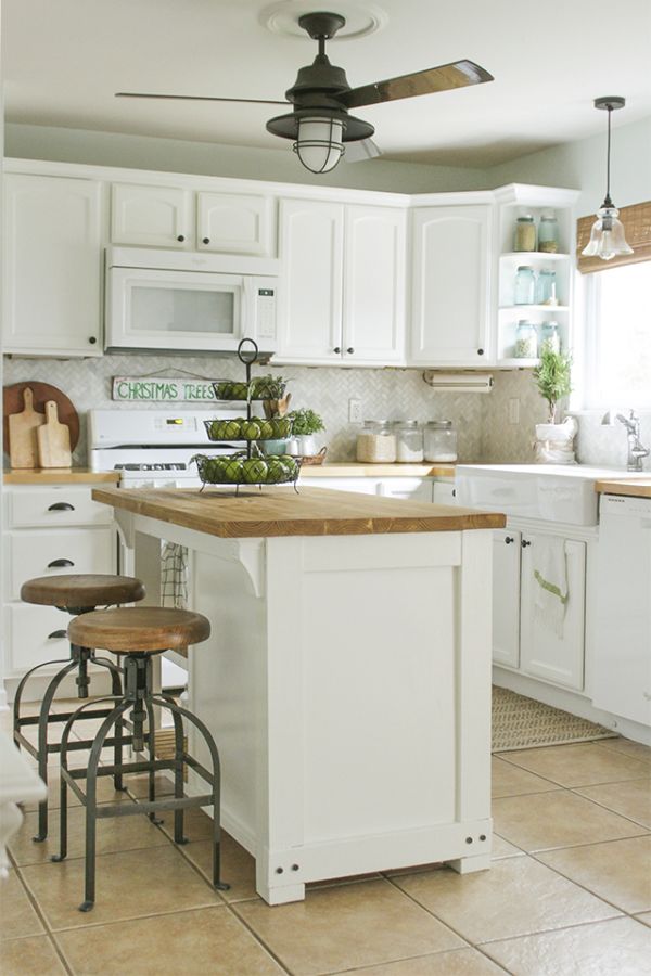 A small island with built-in trash storage