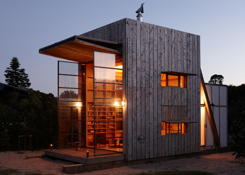 A tiny house on a sled night