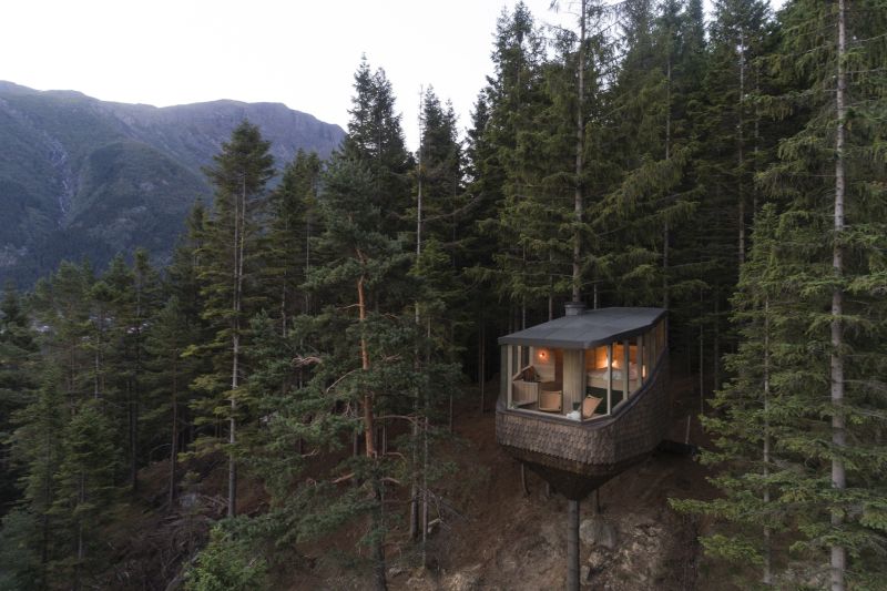 A treehouse with a unique design side view