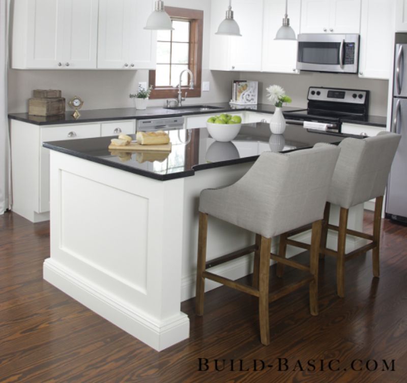 A wooden kitchen island made from scratch