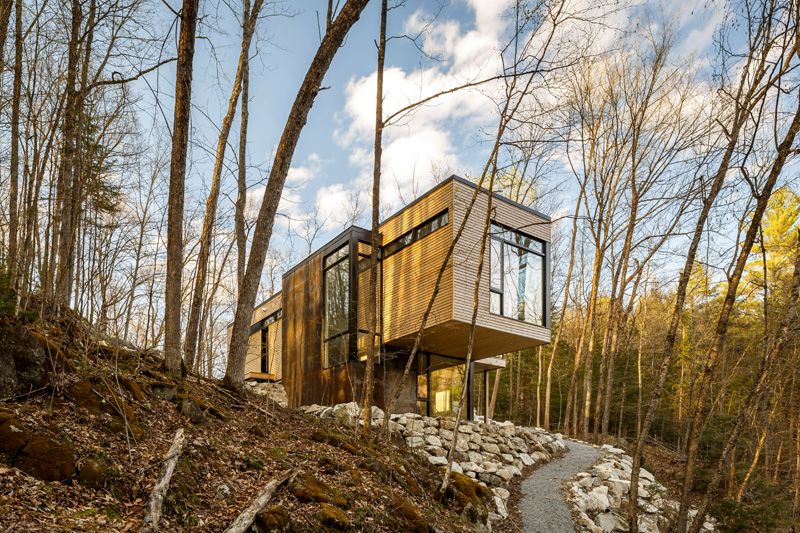 A woodland cottage on the edge of a cliff house