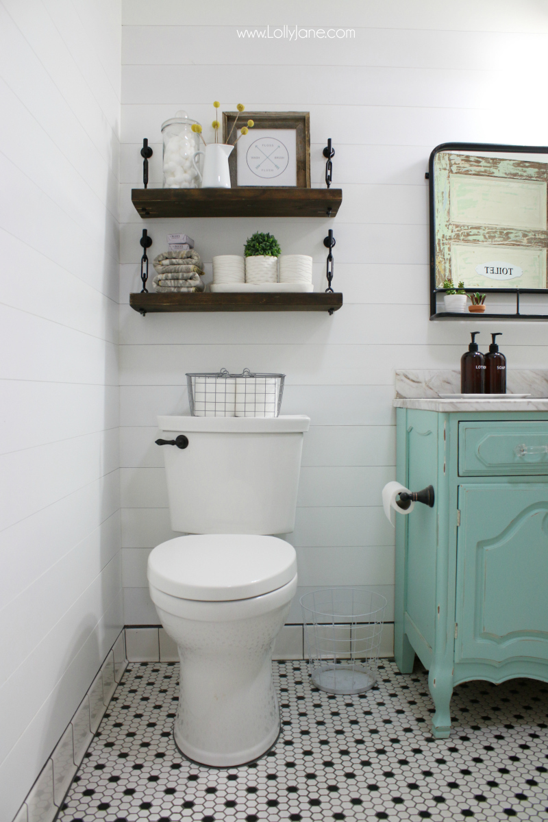 Above the toilet wooden shelf