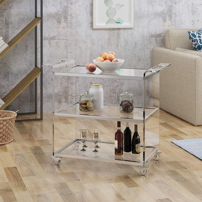 Acrylic Bar Trolley with Glass Shelves