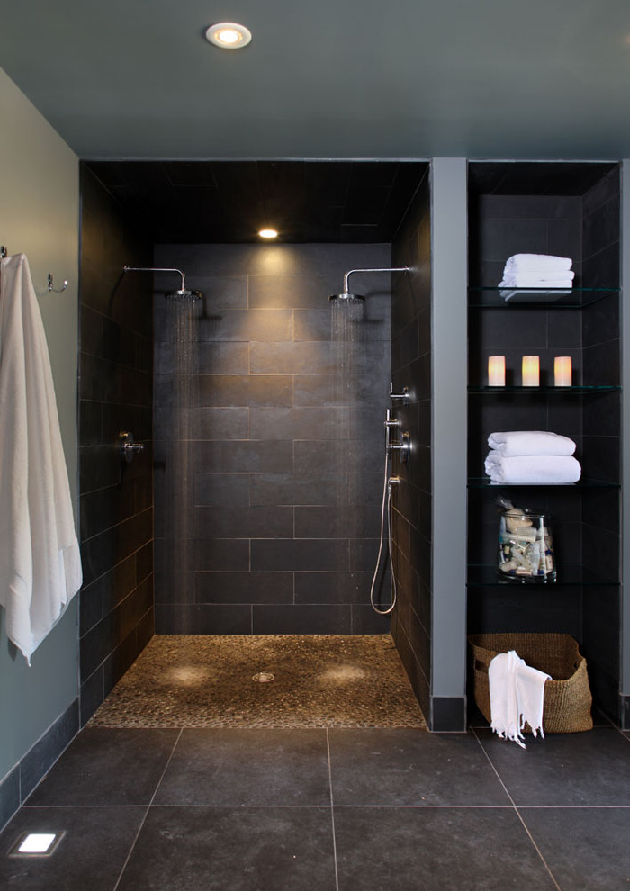 Add Double Shower Heads and Built-In Shelves