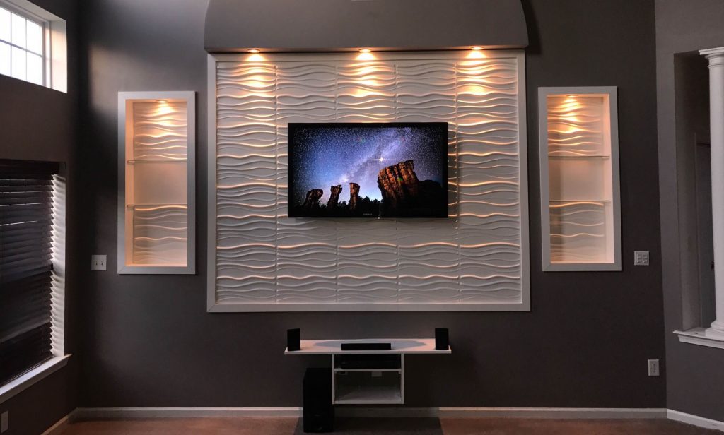 Add Unique Lighting decorate around mounted TV