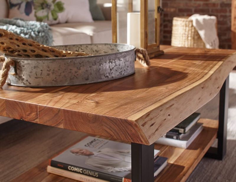 Alpine Live Edge Solid Wood Rectangle Coffee Table