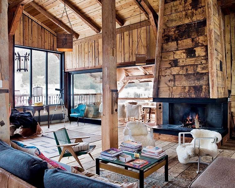 Alpine cabin with a unique living room decor