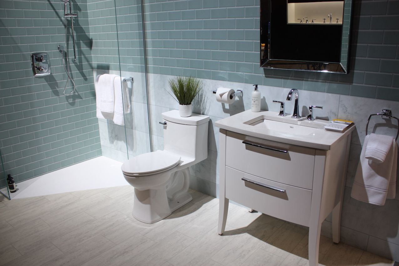 Cabinet style vanities are popular because they lighten up the feel of the space.