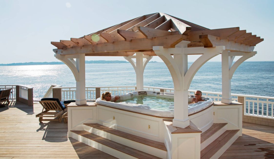 An 8 person hottub allows for soaking while taking