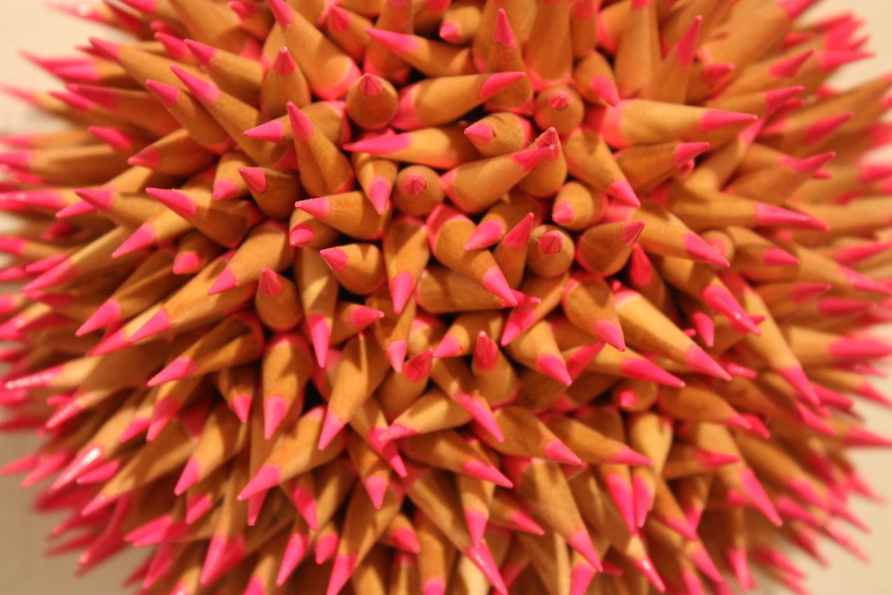 The close-up view shows the intricate arrangement of the pencils.