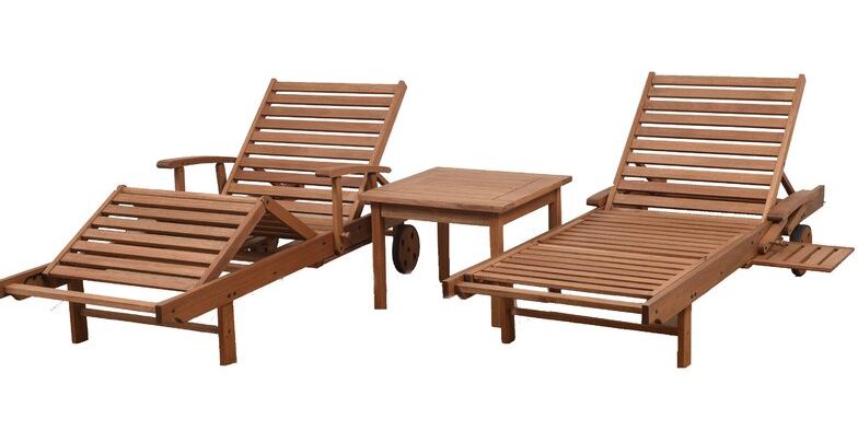 Angie Patio 3 Piece Single Reclining Chaise Lounge Set