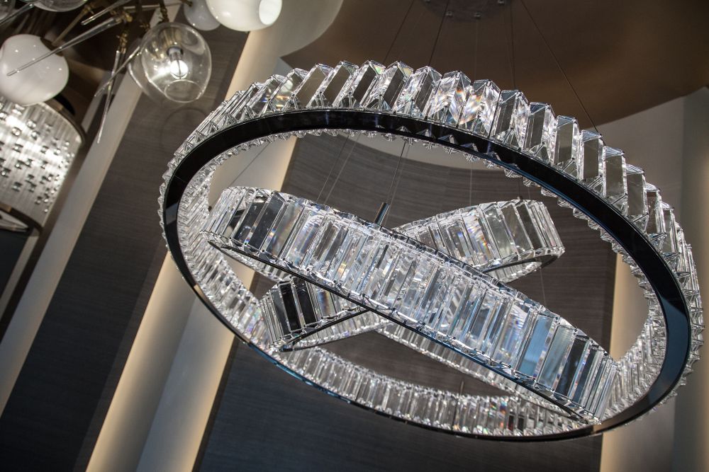 Annelo polished stainless steel frame Glass chandelier