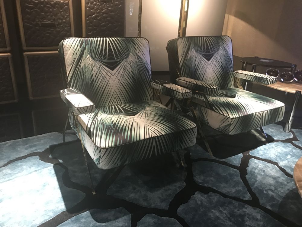 Armchairs with green floral leaf pattern