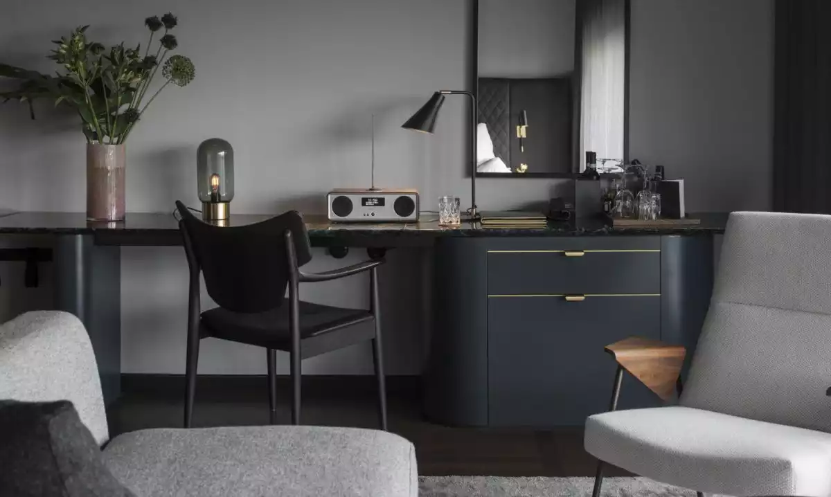 The long credenza is comfortable for work as well.