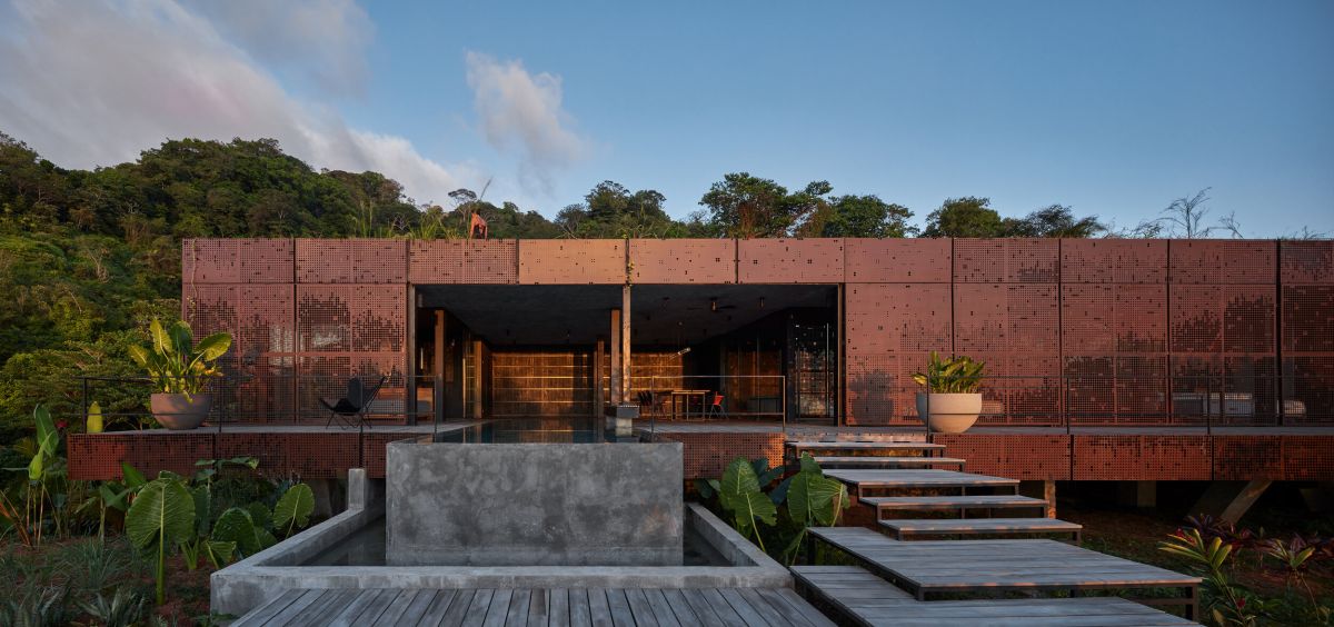 Atelier Costa Rica house with Green Roof by Formafatal perforated facade