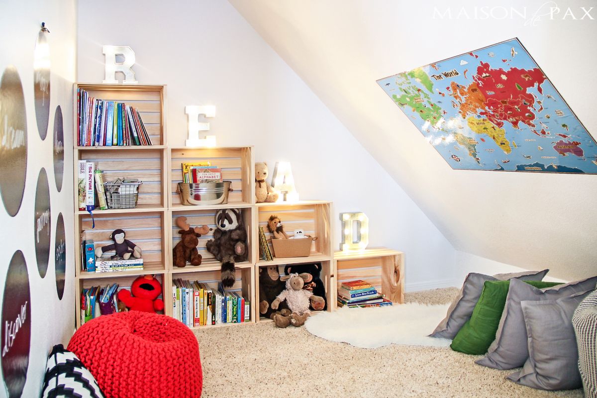 Attic room wine crates storage