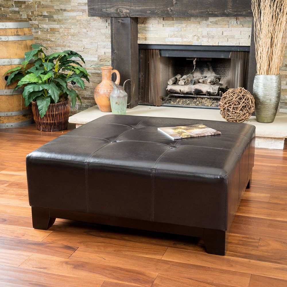 Avalon Espresso Brown Leather Ottoman Coffee Table