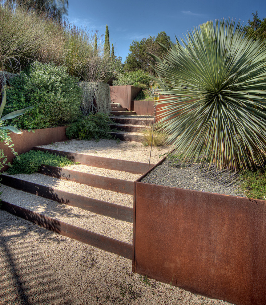 Backyard garden corten stairs and planters