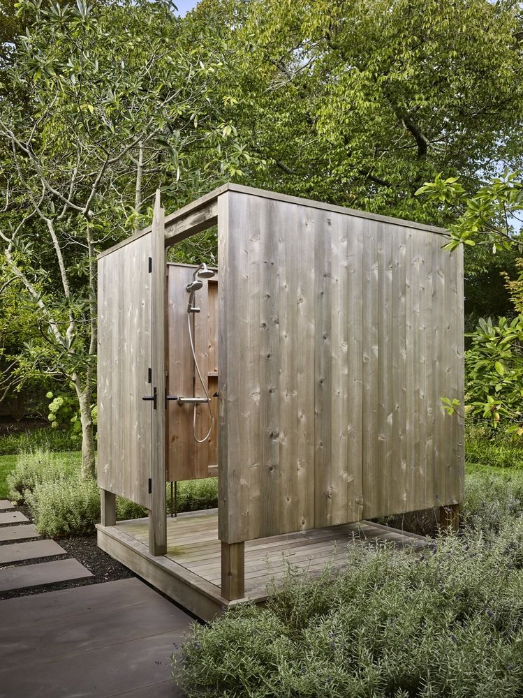 Backyard wooden shower design