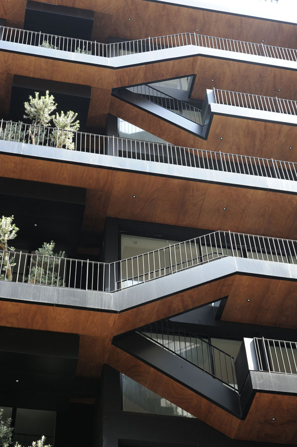 Balconies paneled with wood