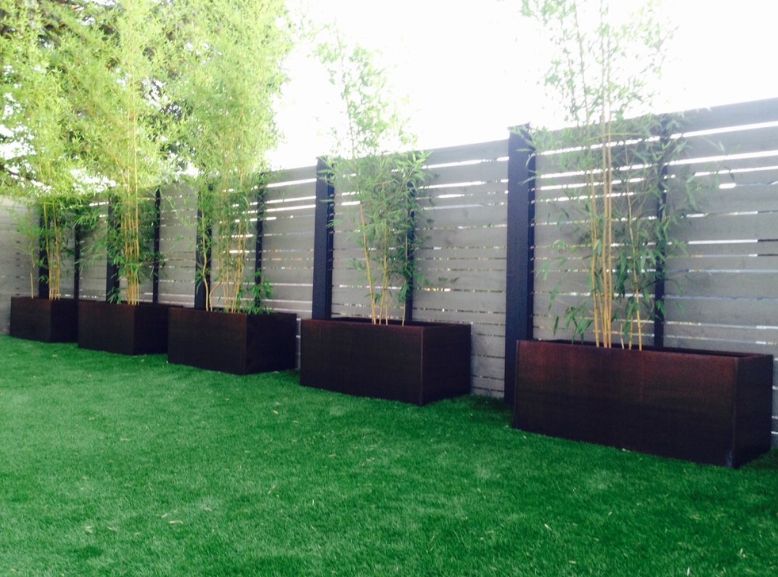 Bamboo corten planters for backyard