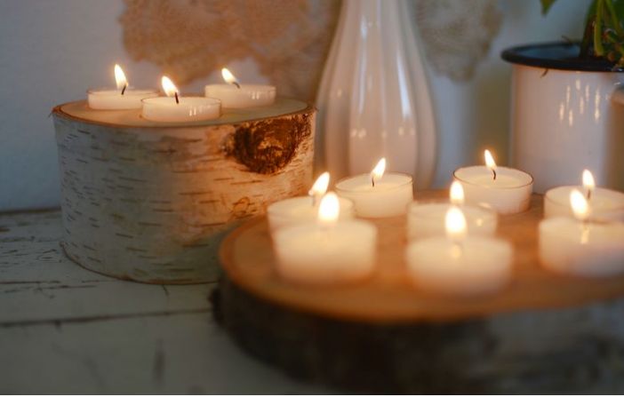 Bark wood planter and candle