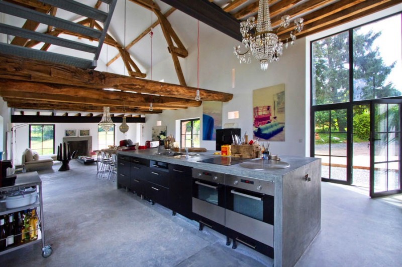 Barn Conversion in Burgundy Kitchen