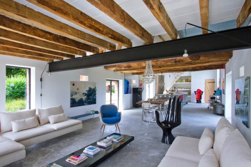 Barn Conversion in Burgundy Wood Beams