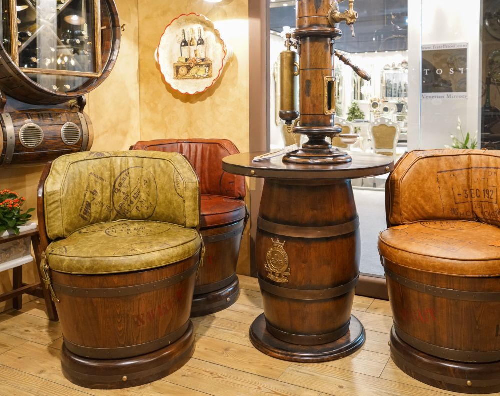 Barrel chairs and table