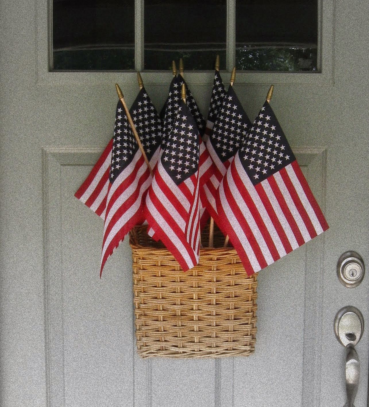 Basked with small flags on door