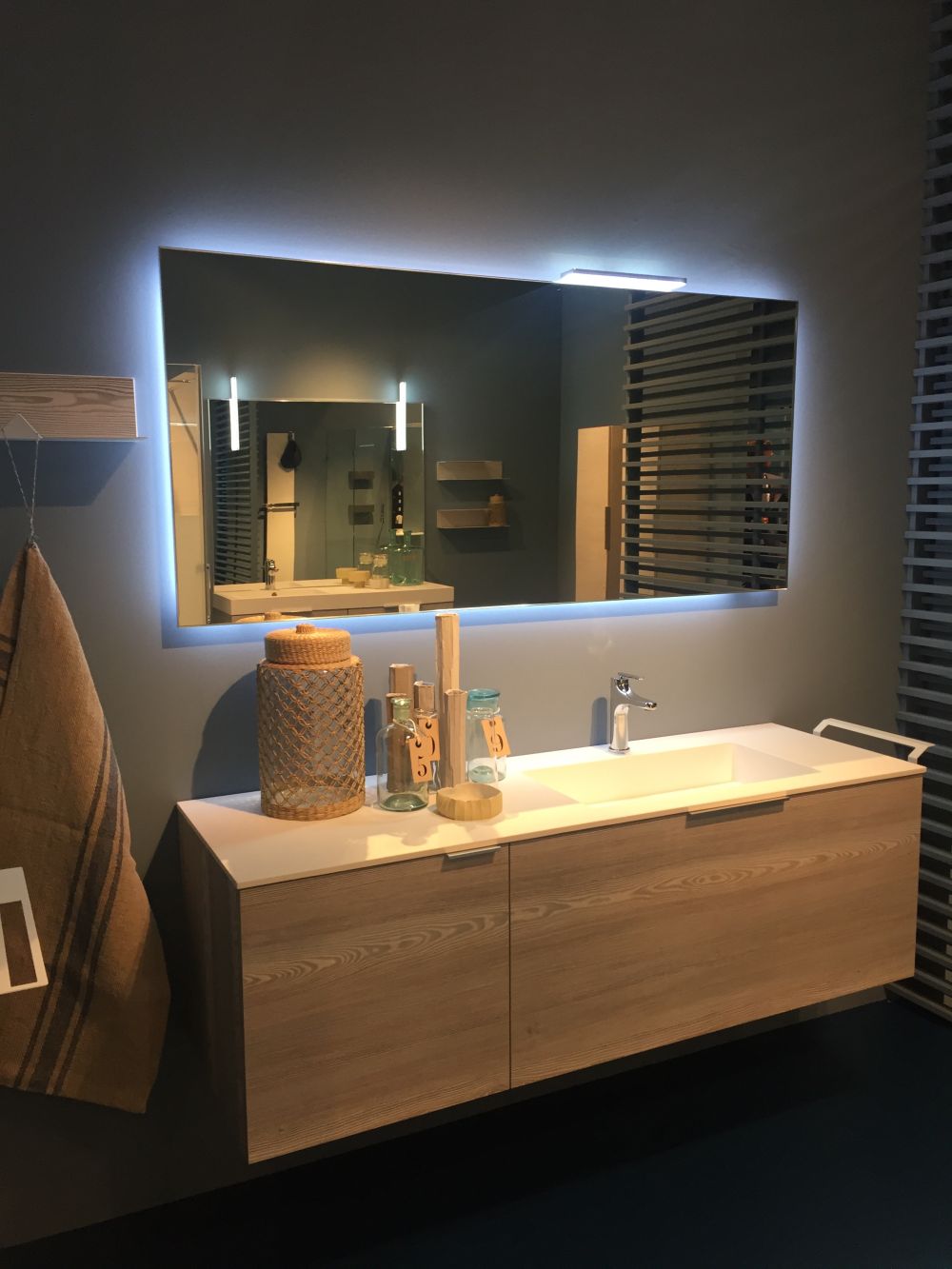 Bathroom design with backlit mirror