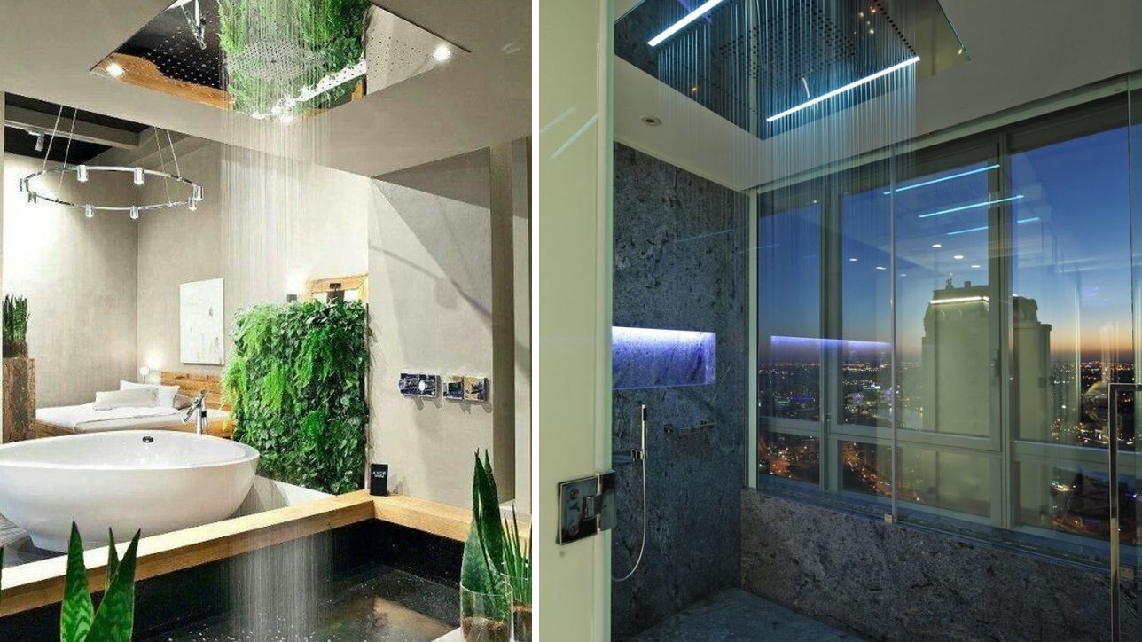 Bathroom layout with ceiling shower