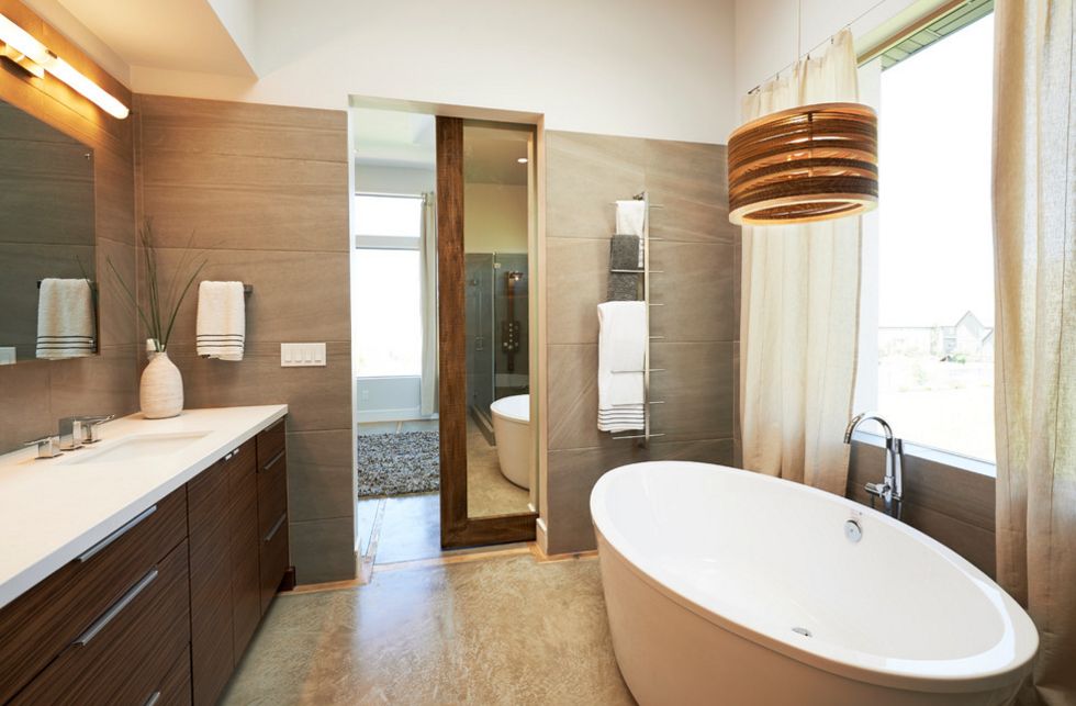 Bathroom pocket door with mirror over