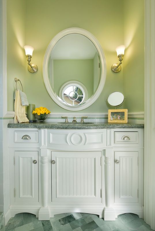 Bathroom powder room decor in green