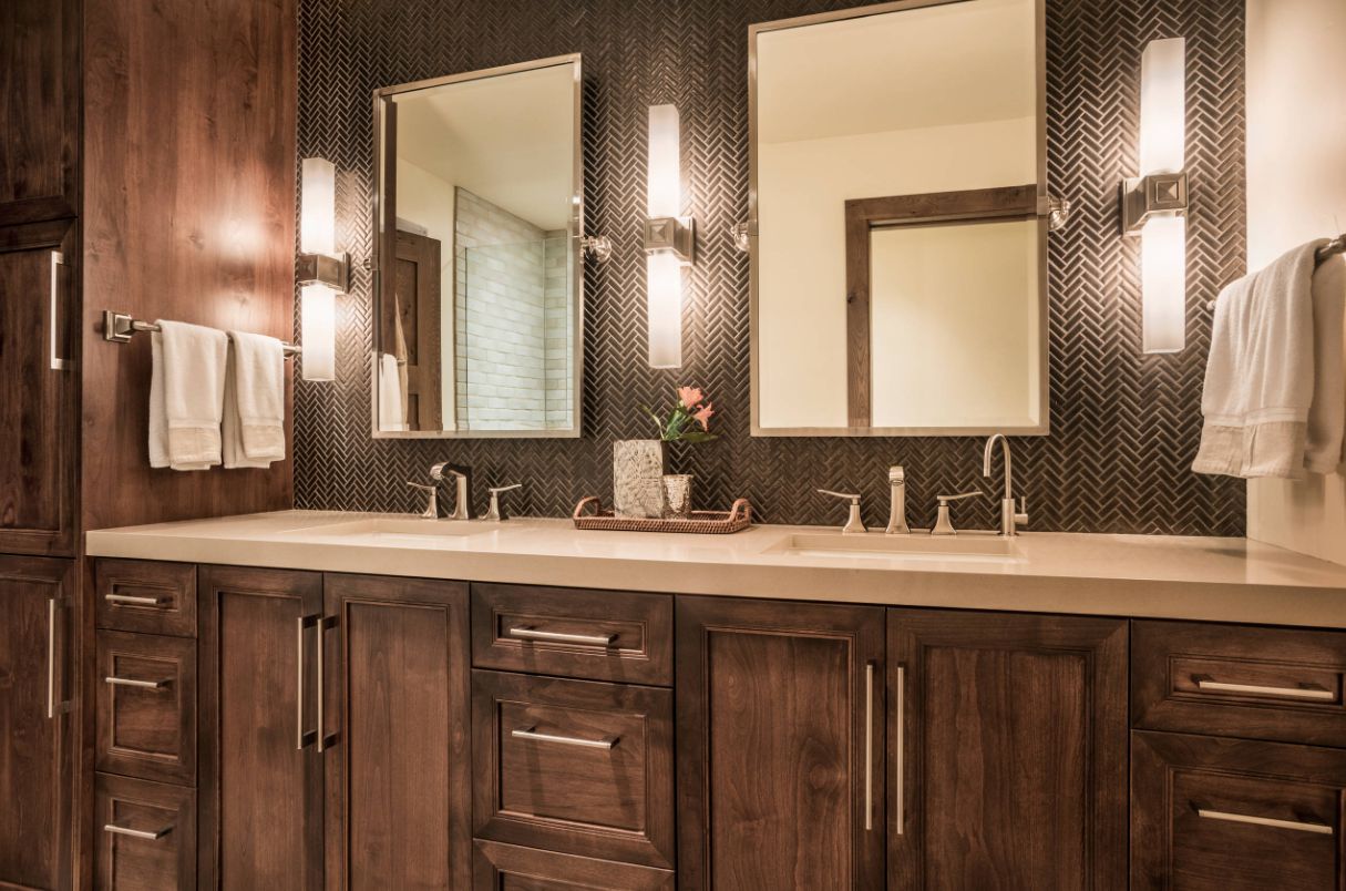 Herringbone Pattern Tiled Bathroom Wall