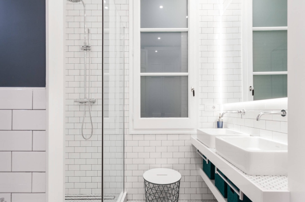 Bathroom white subway tiles