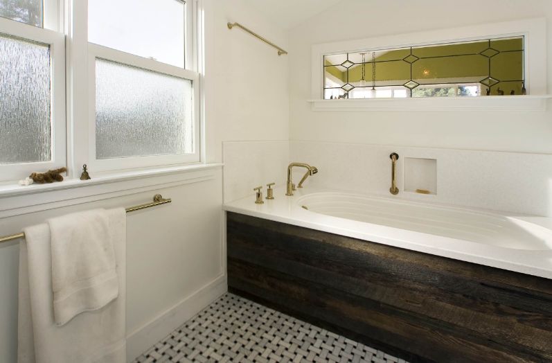 Bathroom windows with rain glass for privacy