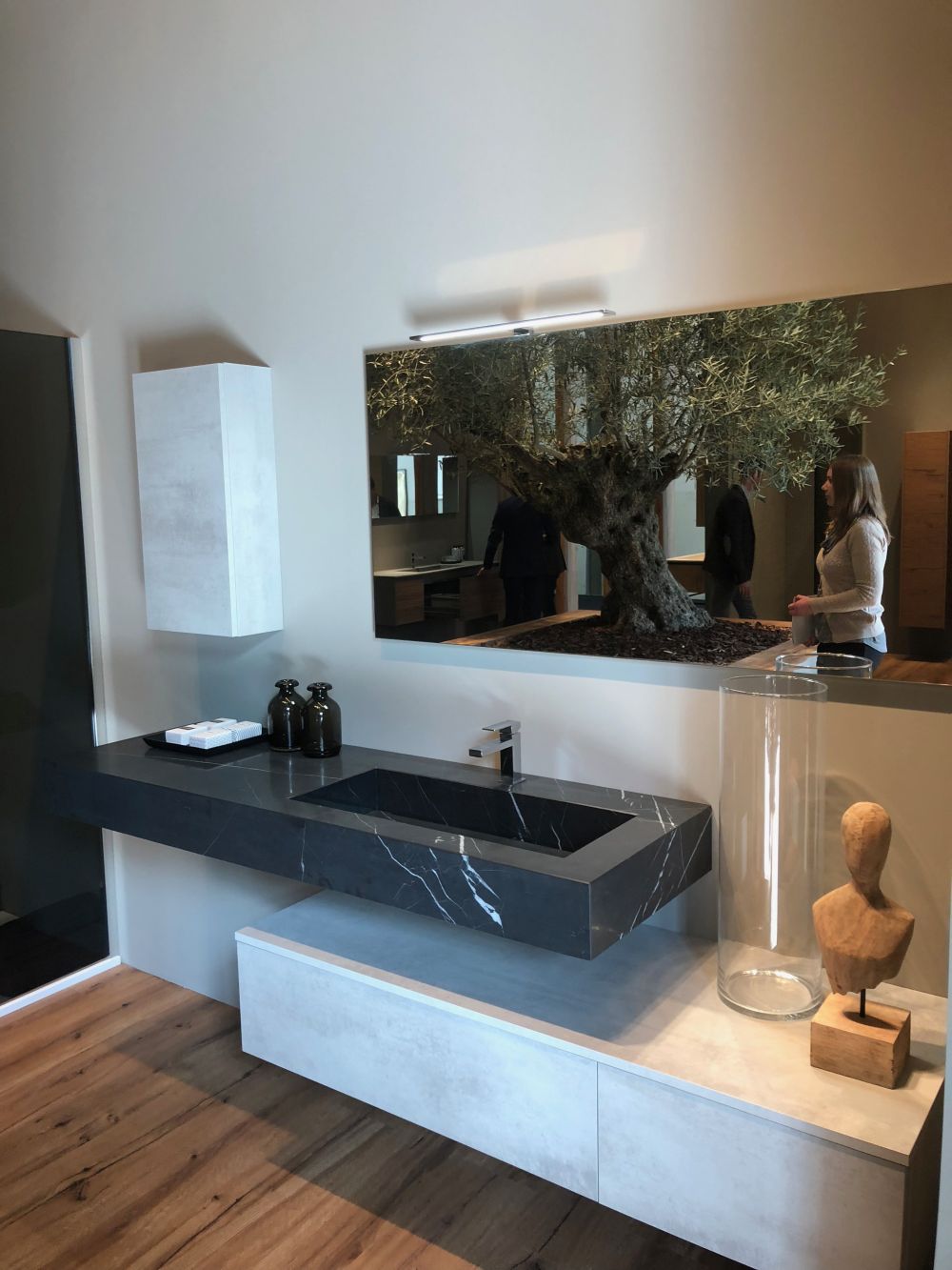 Bathroom with black marble wash basin rectangular