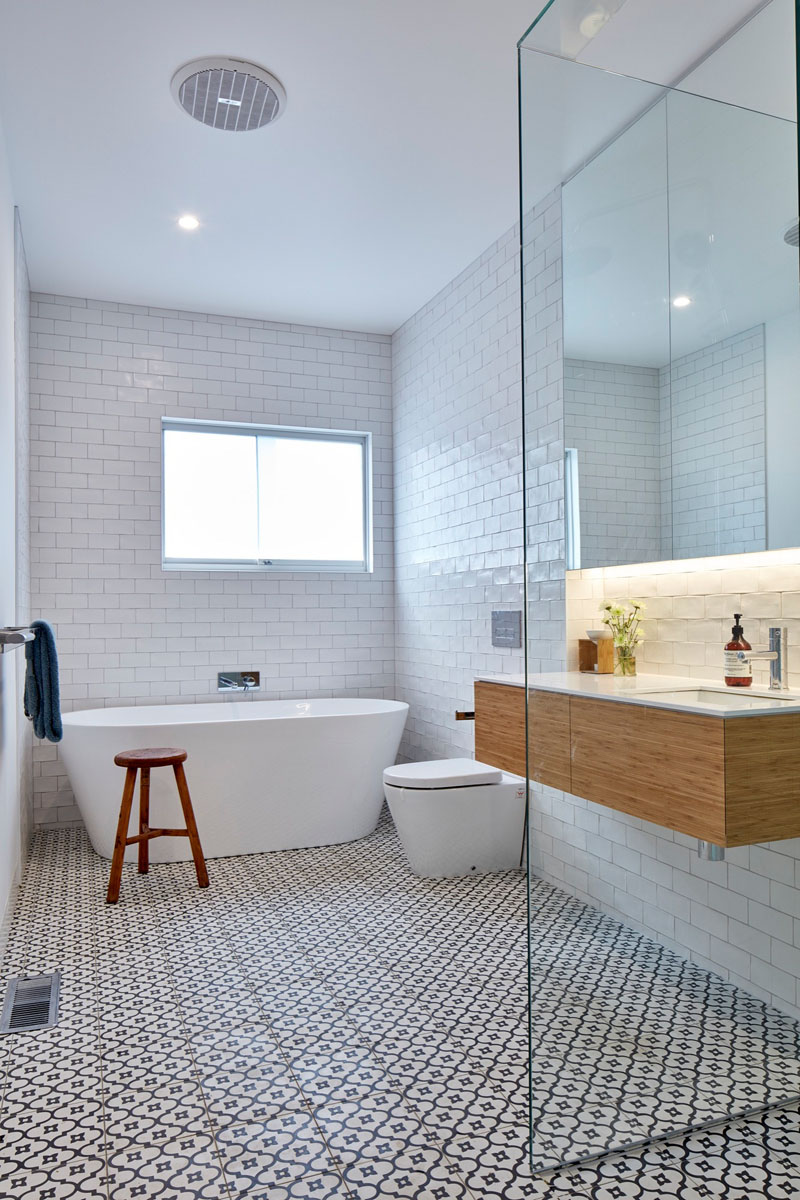 Bathroom with different tile patterns