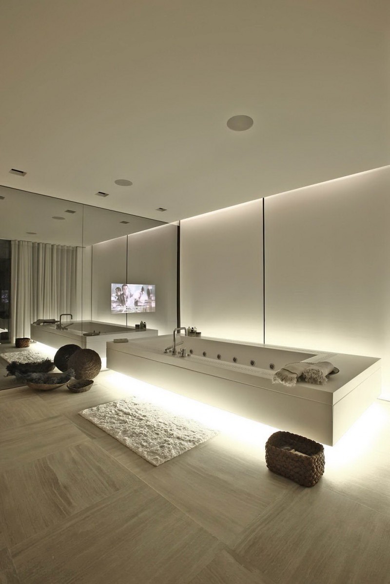 Bathroom with mirrored wall